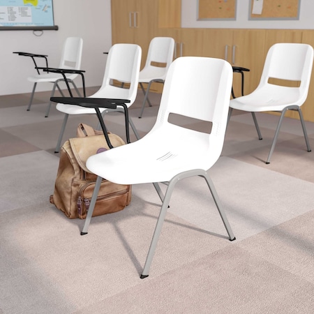 Flash Furniture White Ergonomic Shell Chair with Right Handed Flip-Up Tablet Arm RUT-EO1-WH-RTAB-GG